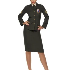 Smiffys Wartme Officer Army Military Green Adult Womens Halloween Costume 35335