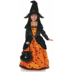 Underwraps Pumpkin Witch Dress Cats Bats Childrens Halloween Costume 27668