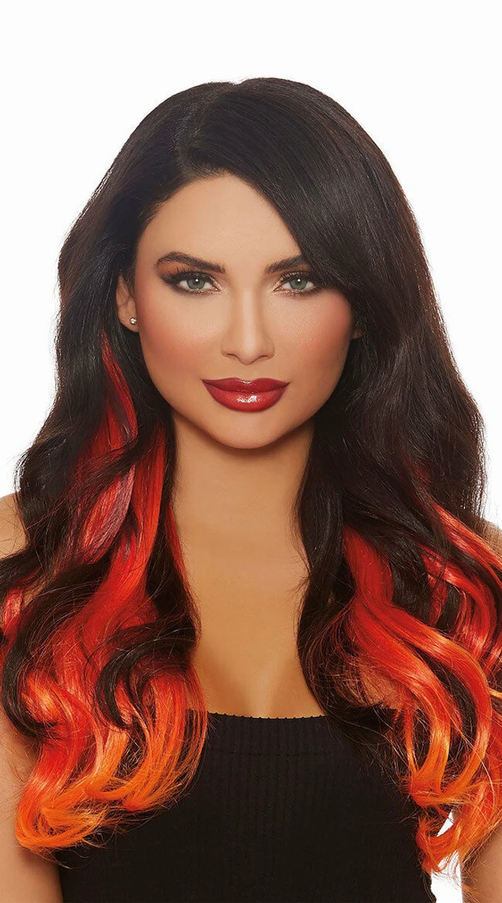 Dreamgirl Long Ombre Red Wavy Hair Extensions Halloween Costume Accessory 11405 5 Dreamgirl Long Ombre Red Wavy Hair Extensions Halloween Costume Accessory 11405 - Image 3