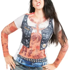 Faux Real Tattoo Mesh Sleeves Biker Sublimated Halloween Costume T Shirt F122156