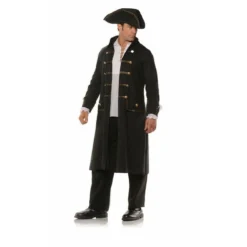 Undwraps Pirate Captain Coat Hat Set Black Adult Mens Halloween Costume 28667