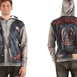 FAUX REAL SUBLIMATION BIKER GANG HALLOWEEN SCARY COSTUME OUTFIT ZIP SWEAT SHIRT