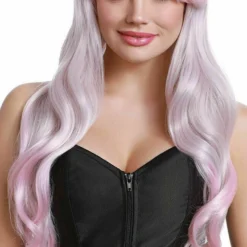 Dreamgirl Pink Grey Long Wavy Layered Hair Wig Adult Halloween Costume 11706