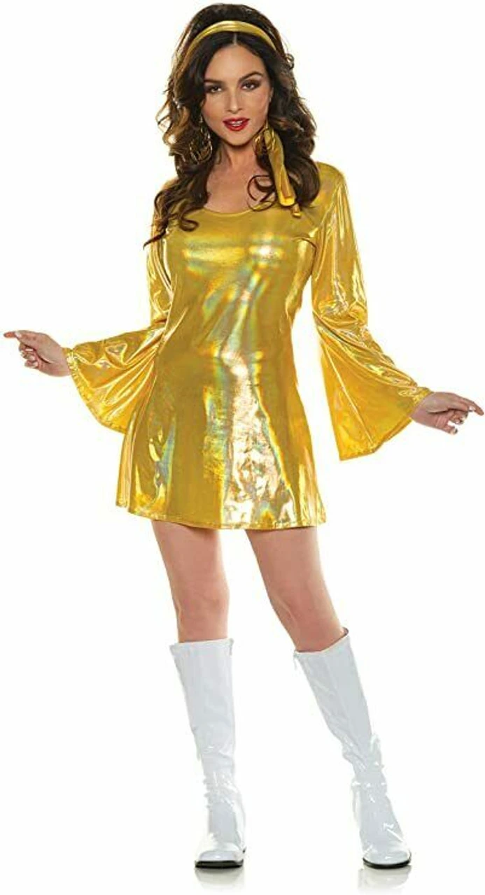 Underwraps Disco 70s Gold Dress GoGo Dance Adult Womens Halloween Costume 30144 3 Underwraps Disco 70s Gold Dress GoGo Dance Adult Womens Halloween Costume 30144