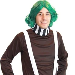 CHOCOLATE FACTORY WORKER ADULT HALLOWEEN DELUXE COSTUME WIG SUSPENDERS SET
