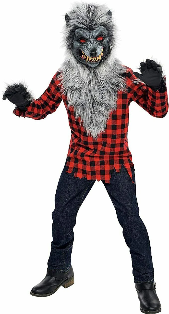 Amscan Hungry Howler Werewolf Mask Plaid Shirt Boys Childrens Halloween Costume 3 Amscan Hungry Howler Werewolf Mask Plaid Shirt Boys Childrens Halloween Costume