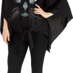 Fun World Glitter Print Black Cat Spooky Poncho Easy Halloween Costume 90550