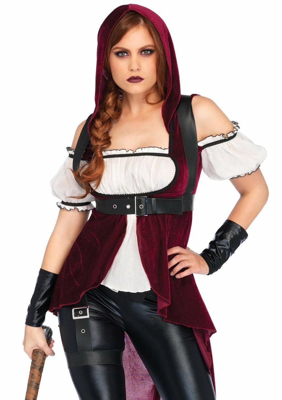 Leg Avenue Rebel Red Huntress Hooded Sexy Adult Womens Halloween Costume 86672 3 Leg Avenue Rebel Red Huntress Hooded Sexy Adult Womens Halloween Costume 86672